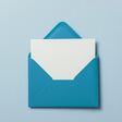 Blank white card with blue paper envelope template mock up
