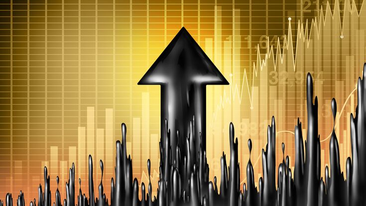 © Adobe Stock Oil increase fuel and gas price rising concept as liquid black crude petroleum as an upward arrow in a symbol for increasing prices in fossil energy due to market demand and supply shortages in a 3D illustration style.