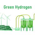 Green hydrogen production. Renewable energy source. H2 fuel plant. Ecological energy with zero emissions. Ecology, global warming concept. Editable vector illustration isolated on a white background.