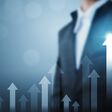 Business development to success and growing growth concept. Businessman pointing arrow graph corporate future growth plan