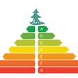 Vector colored pyramid of bars of different sizes with letters with Christmas tree / infographics celebratory energy consumption