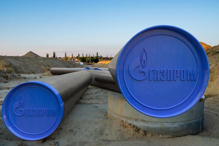 Pipeline segments with the Gazprom logo