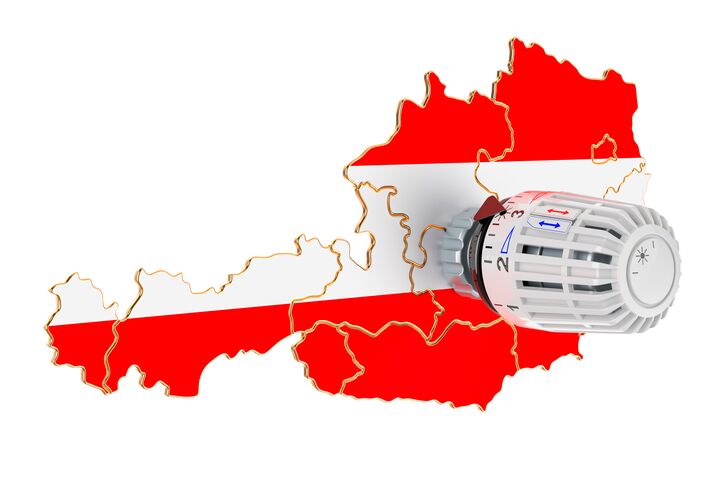 Saving heating consumption in Austria, 3D rendering isolated on white background