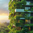 The facade of an apartment building is covered in lush greenery, creating a beautiful and sustainable urban living space.