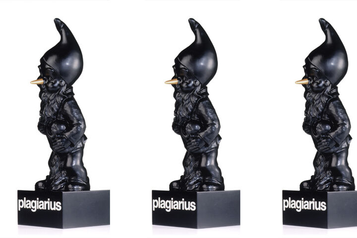 Plagiarius Trophäe - schwarzer Zwerg mit goldener Nase