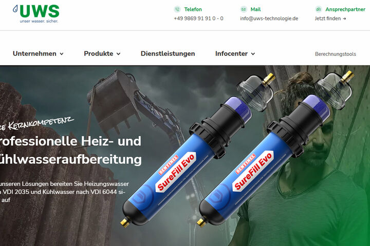 UWS Webseite und Demineralisierungspatronen SureFill EVO von Sentinel