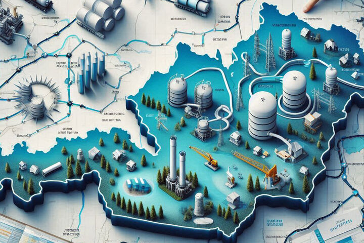 Österreich-Karte mit Speicher und Leitungen für Erdgas