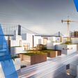 PC-Schirm mit Blick auf einige geplante Gebäude, Service Release Allplan 2025-1