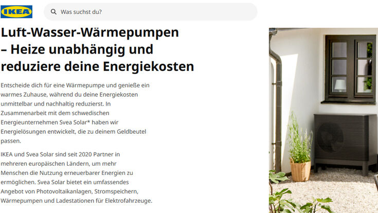 © www.ikea.com/de Ikea Homepage in Deutschland mit Wärmepumpen-Angebot