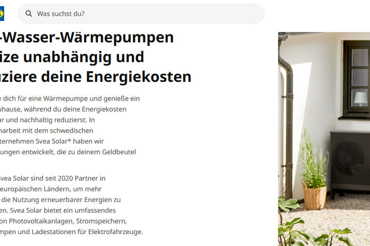 Ikea Homepage in Deutschland mit Wärmepumpen-Angebot