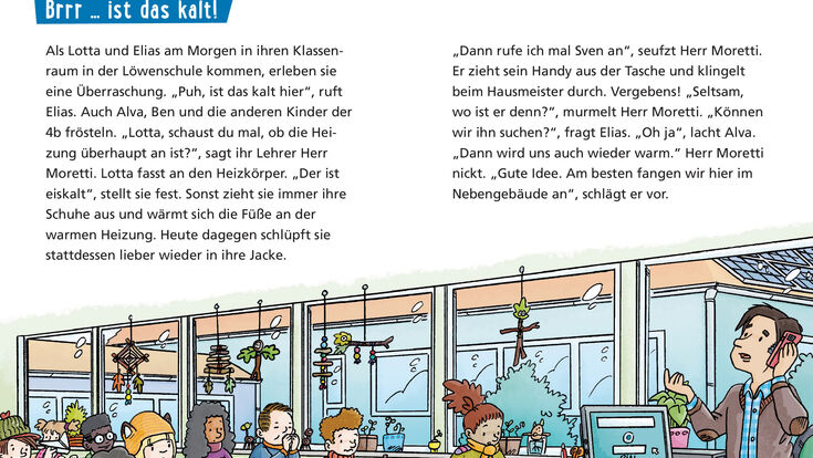 Doppelseite aus dem neuen Pixi Wissen-Buch „Die Energiesparfüchse und die neue Heizung"
