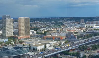 Blick über Wien von einem der Triiiple-Tower aus