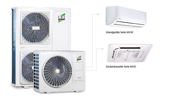 Außen- und Innengeräte des VRF-Multi-Klimasystem MVV DC von Remko