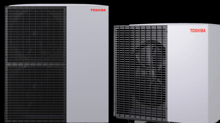 Außeneinheiten der neuen Toshiba ESTIA Bi-Bloc R290 Luft-/Wasser-Wärmepumpe