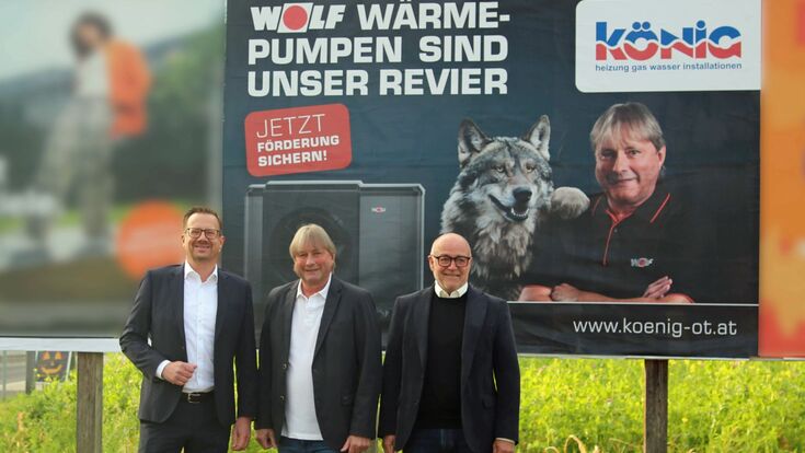 WOLF-Kampagne mit Installationspartnern in Österreich. V. l. Martin Kloboucnik (WOLF), Helmut König (König GmbH), Nikolaus Meckl (WOLF).
