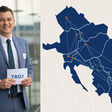Geschäftsführer Wolfgang Hucek und Karte der Märkte in Zentral- und Osteuropa (CEE), die TROX Austria + CEE GmbH verantwortet