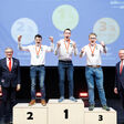 Staatsmeister 2025 Sanitär- und Heizungstechnik, von links, Andreas Herz (WKÖ-Vizepräsident), Josef Herk (Präsident der WK Stmk.), 2. Platzierter Michael Gruber, 1. Platzierter Marcel Riener, 3. Platzierter Julian Edinger und Manfred Denk Bundesspartenobmann