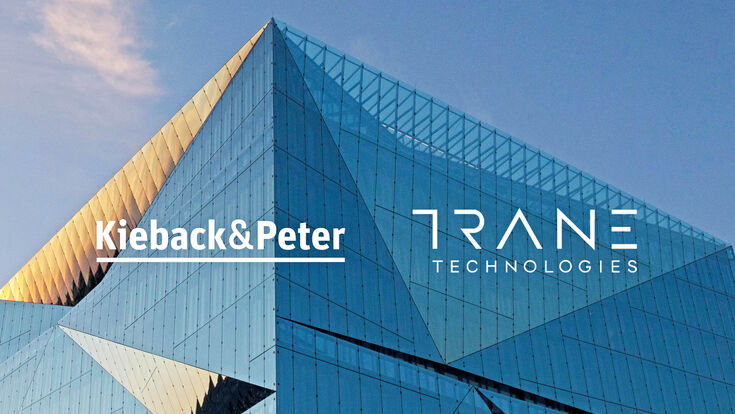 Gebäude mit Logos von Trane Technologies und Kieback&Peter