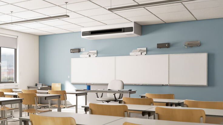 Lüftungsgerät Systemair Sense in einer Schulklasse