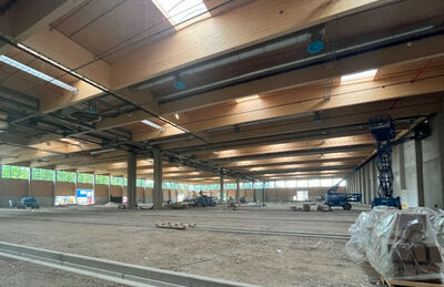 Blick auf die Baustelle der neuen Halle 22 beim Messegelände in Wels