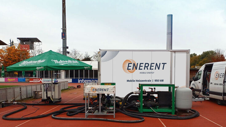Mobile Heizzentrale von ENERENT Austria im Bregenzer Stadion