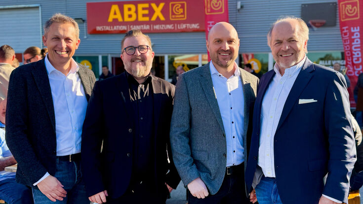 Johannes Huber-Grabenwarter, Martin Szeidl, Andreas Karlich, Hans-Peter Moser, bei der feierlichen ABEX-Eröffnung in Parndorf (v. l.)
