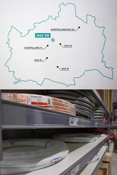 Karte von Wien mit HAZ-Standorten, lagernde Rohrsysteme im HAZ-Wien 9