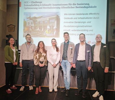 Gewinner der IÖB-Challenge beim GCC26-Event (v. l.): Karoline Putz, Werner Schönthaler, Alexandra Fröwis, Irene Ritsch, Ing. Thomas Ramschak, Thomas Buchsteiner, ), Moritz Wellershaus