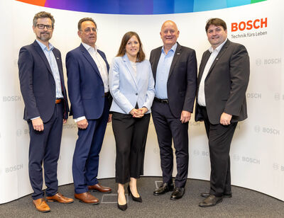 Peter Schröckelsberger, Wilhelm Pruckner, Agnes Mazzei, Helmut Weinwurm, Felizian Aberham, Bosch Österreich Jahres-Pressegespräch 2026