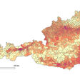 Österreich-Karte mit prognostiziertem Kältebedarf für Wohnungen und Büros für das Jahr 2050 laut Studie der BOKU, Wien
