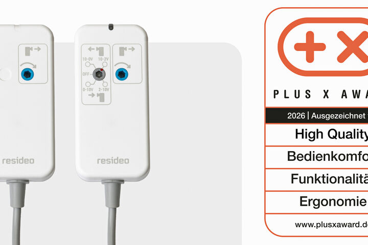Stellantrieb von Resideo für gewerbliche HLK-Systeme mit dem PLUS X AWARD in vier Kategorien ausgezeichnet