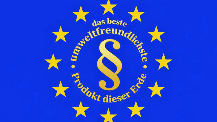 EU-Flagge mit Paragraph und ungültiger Aussage zu einem Produkt, wenn diese nicht eindeutig nachweisbar ist