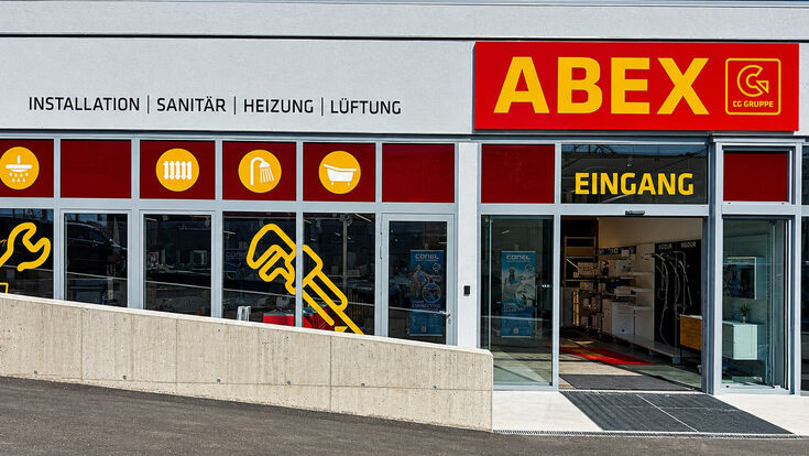 Außenansicht des ABEX-Abholexpressmarktes der GC-Gruppe Österreich in Stockerau, Niederösterreich