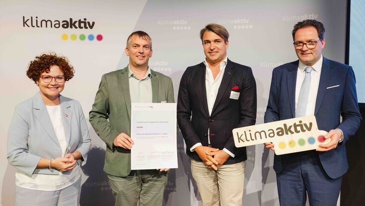 Im Bild: Umwelt- und Klimaminister Norbert Totschnig, Energie-Staatssekretärin Elisabeth Zehetner, Martin Hinterndorfer, Anton Mickstötter (Equans Kältetechnik GmbH)
