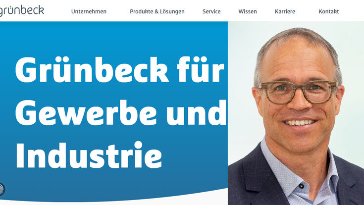 Webseite von Grünbeck und Marc Schröter, neuer Leiter der Technik